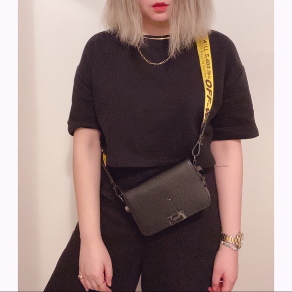 Off-White Black Mini Plain Binder Clip Flap Bag - Picture 4 of 12